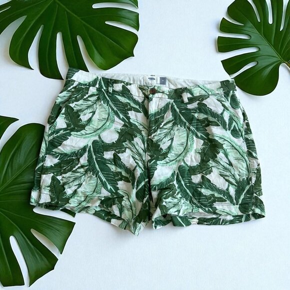OLD NAVY Tropical Palm Leaf Linen Blend Shorts Size 12 - Picture 1 of 6
